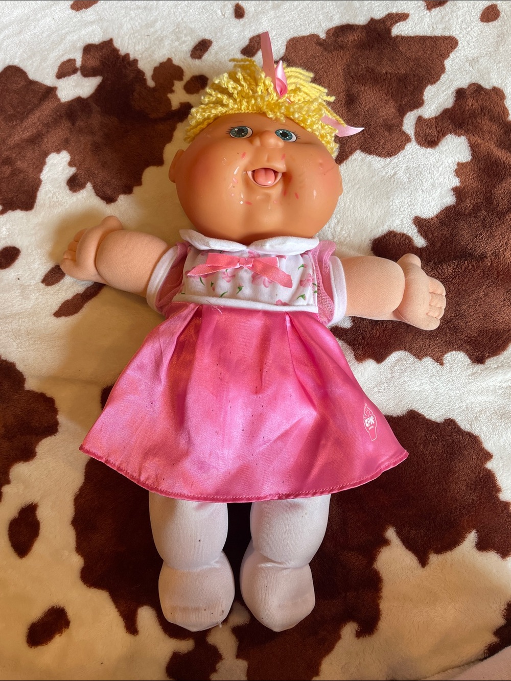 Pink Cabbage Patch–Style Baby Doll with Blonde Yarn Hair